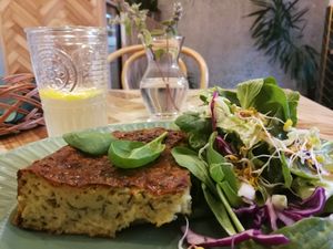 Vegan Zucchini tarte with salad, super delicious!  at Las in Zakopane