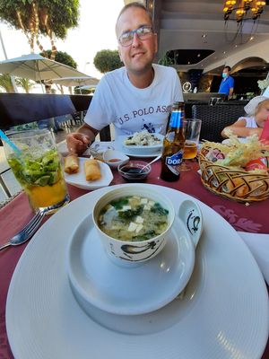 Miso soup, veg. Tamperi ,   weg springrolls at Oriental World in Lanzarote