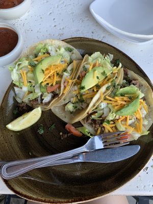 Impossible meat tacos with vegan cheese at Cantina Laredo in Shreveport