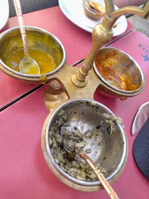 Pickle tray (mango, mint onion, spicy lime) at Dawat in Tavira
