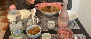 Yuba-don, lotus radish with carrots (left), beetroot with sesame sauce (can be veganized) at Giapp-one in Perugia