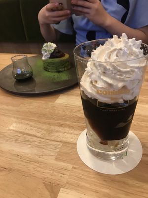 Coffee jelly ¥680? And matcha pancake  at KOMEDA is in Tokyo