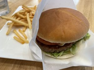 miso cheeseburger and fries at KOMEDA is in Tokyo