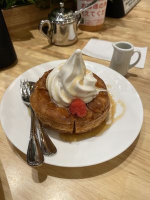 This thing had no name on the English menu but it was kinda like a croissant pancake topped with great soft serve   at KOMEDA is in Tokyo