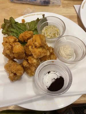 Tofu fries with garlic sauce, mayo and an unknown powder (spice?) with a nice taste   at KOMEDA is in Tokyo