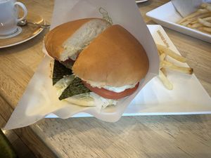 Tartare and wasabi burgerrs  at KOMEDA is in Tokyo