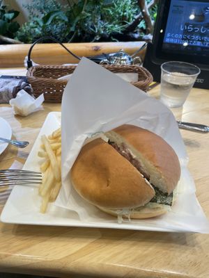 Wasabi tartar mock fish/chicken burger. Not bad, but also tasted cheaper than it was    at KOMEDA is in Tokyo