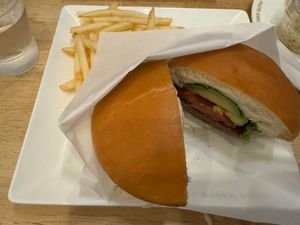 Burgers include fries at KOMEDA is in Tokyo