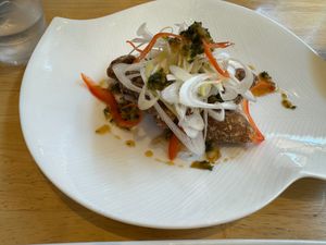 Fried soymeat with sauce at KOMEDA is in Tokyo