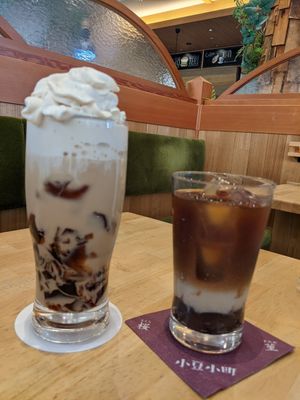 Drink on the right is my favorite coffee. Has red bean, a nice sweet counter balance to the bitterness of coffee. So good!!! at KOMEDA is in Tokyo