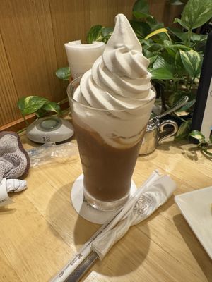 Oat iced coffee and almond soft serve   at KOMEDA is in Tokyo