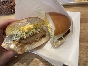 Chicken tartar burger  at KOMEDA is in Tokyo