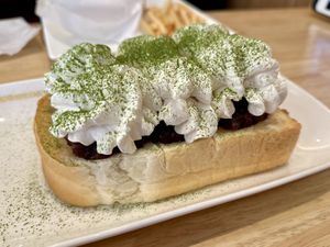 Ogura and Whipped Cream Matcha Toast  at KOMEDA is in Tokyo