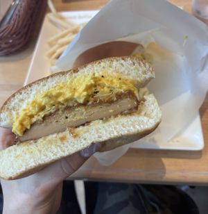 chicken and egg burger   at KOMEDA is in Tokyo