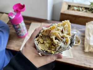 Inside the burrito. Pretty bland and the tofu was dry. The salsa that comes with it was the best part - the salsa was really good   at Wholesome Bakery in San Francisco