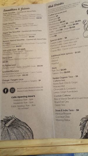 Menu at Wise Cicada Wholefood Cafe in Auckland