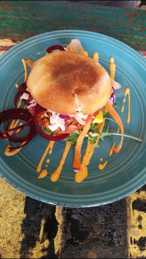 Jackfruit burger at Wise Cicada Wholefood Cafe in Auckland