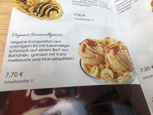 Vegan option on ice cream menu at Kristall Restaurant at Kofelalm in Sonnenalpe Nassfeld