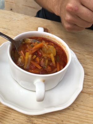 Vegan minestrone soup at Kristall Restaurant at Kofelalm in Sonnenalpe Nassfeld