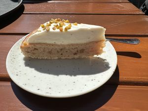 Yummy banana walnut cake.  at Das Rote Haus in Vitte