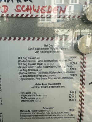 Snack menu (vegan Hot Dog available).  at Das Rote Haus in Vitte