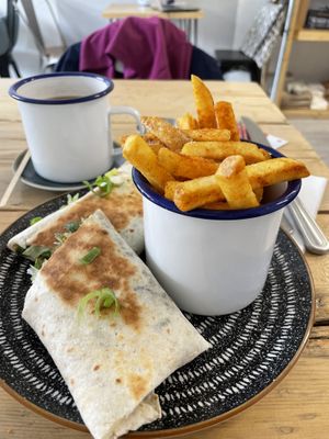 Hoisin “duck” wrap and fries at Greengage Tree in Luton