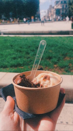 Dark chocolate & orange, + banana sorbet at Delicious in Rouen