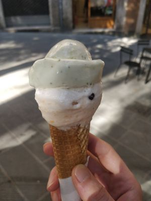 Medi size cone: lime & basil, pear & chocolate chips, melon at Lick  in Perugia