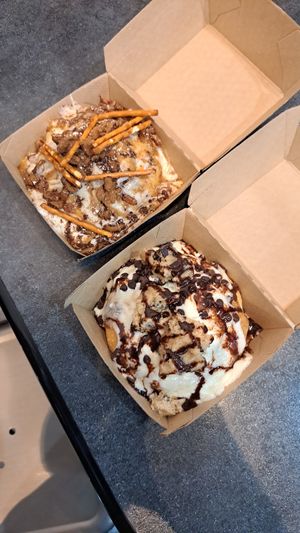 The praline was good. The other is cookie monster at Cinnaholic in Addison