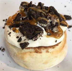 Caramel Covered Coffee "Oreo" Roll! at Cinnaholic in Addison