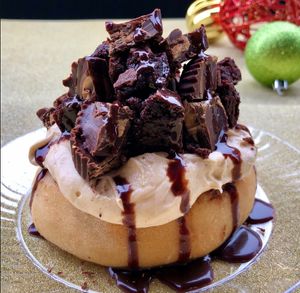 Peanut Butter Frosting, House-Made PB Cups, Brownie Bites & Chocolate Sauce! at Cinnaholic in Addison