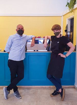 Os donos - Ricardo e Jadwiga  at Malabarista Cafe in Lisbon