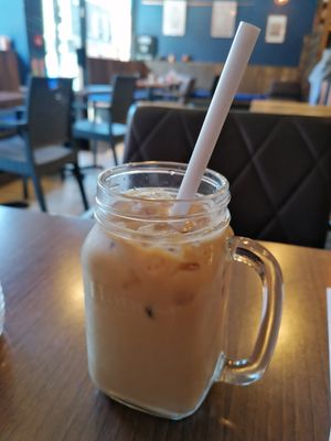 Iced latte with oat milk at Copper Pot in Sheffield