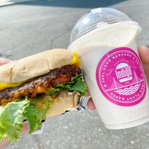 Indigo impossible burger and pumpkin spice milkshake at Indigo Burger in Newark