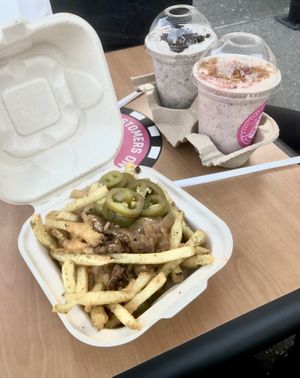 Loaded Fries with Oreo and Strawberry Shakes!  at Indigo Burger in Newark