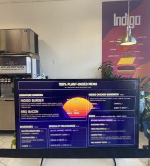 Inside with digital menu  at Indigo Burger in Newark