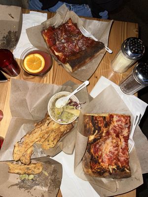 The slab spread! top is non-veg friend, bottom is vegan  at Slab Sicilian Street Food in Portland
