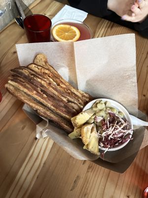 appetizer: bean artichoke dip with garlic bread crisps  at Slab Sicilian Street Food in Portland