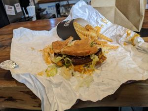 Fussy hussy with fries at Slutty Vegan in Jonesboro