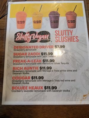 Drink menu at Slutty Vegan in Jonesboro