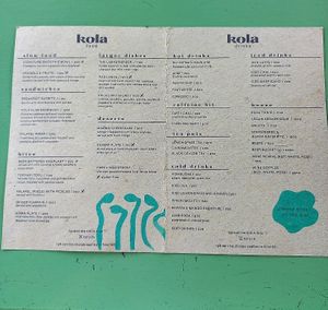 Menu at Kola in Koggala