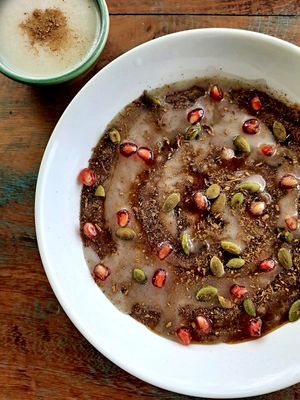 Breakfast Pudding
Our twist on a traditional Sri Lankan breakfast made with kurrakan, sago, red rice, mung beans and a cashew & cinnamon topping. at Kola in Koggala