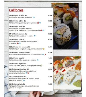 The green v means vegan. Sushi at Himalaya in Lleida