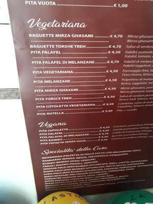 The menu at Pamcial Srl in Bologna