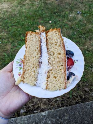Slice of vegan birthday cake at Victoria's Sponge in Steyning