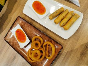 Onion rings and spring rolls at Loving Hut in Reykjavik