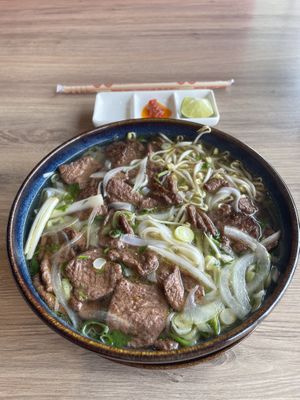 Rice noodles soup with vegan beef  at Loving Hut in Reykjavik