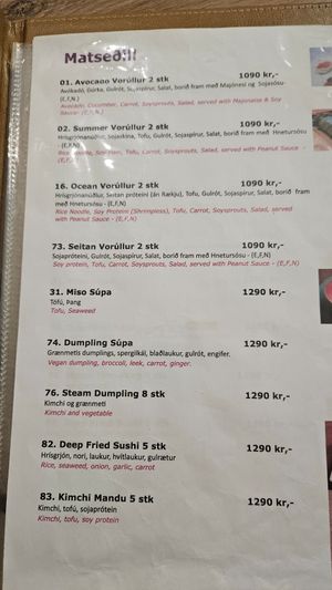 Menu 2023 at Loving Hut in Reykjavik