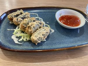 Number 82, deep fried sushi  at Loving Hut in Reykjavik