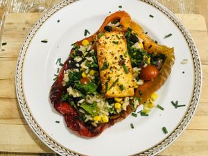 Mexican stuffed pepper at Rowena Rabbit in Malaga